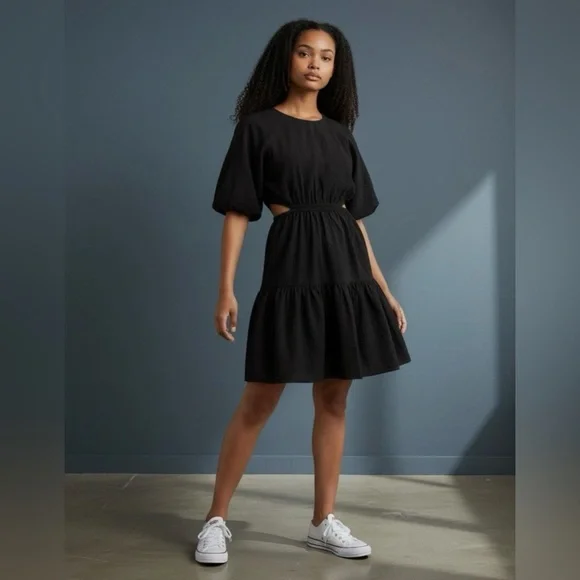 NWT Madewell Seersucker Puff Sleeve Cutout Mini Dress - Size S - Picture 2 of 10